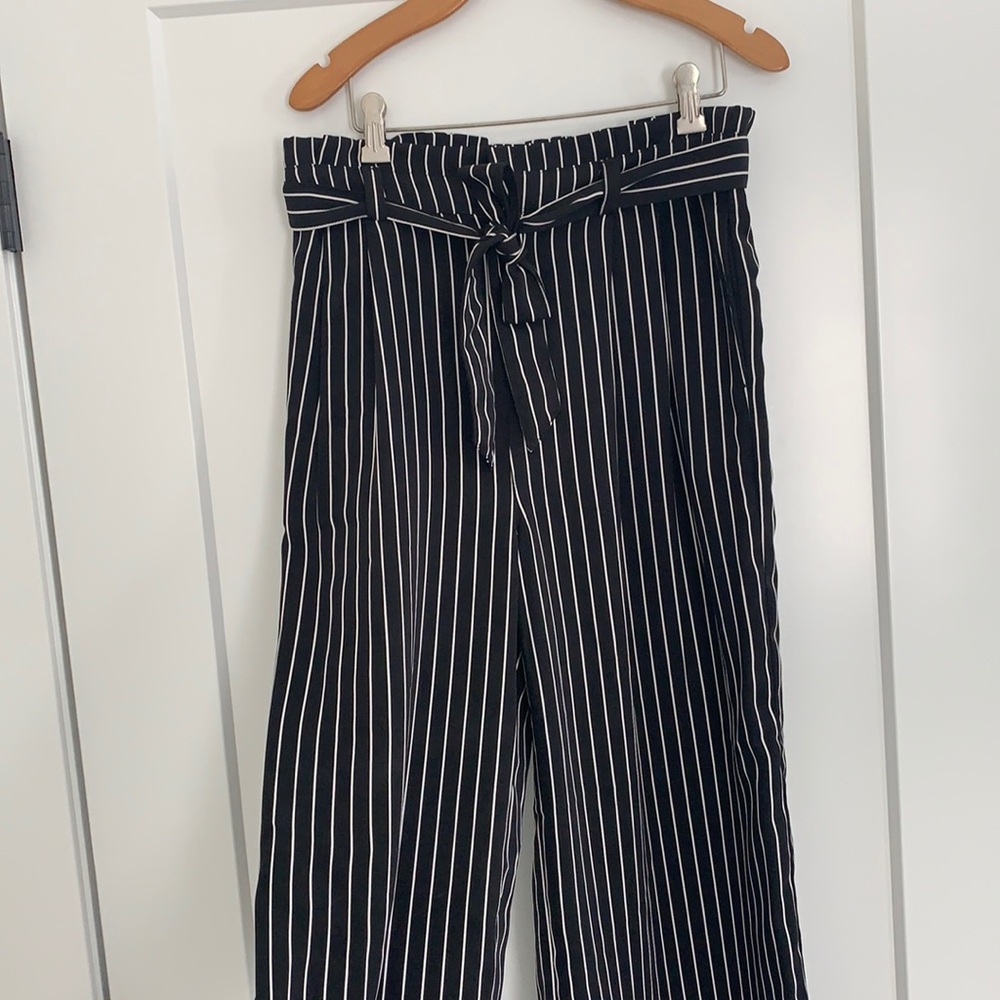 Wide legged pencil striped dress pants